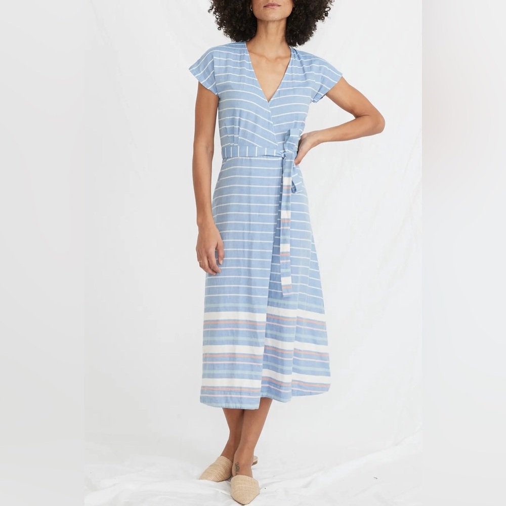 Marine Layer Striped Blue Wrap Dress